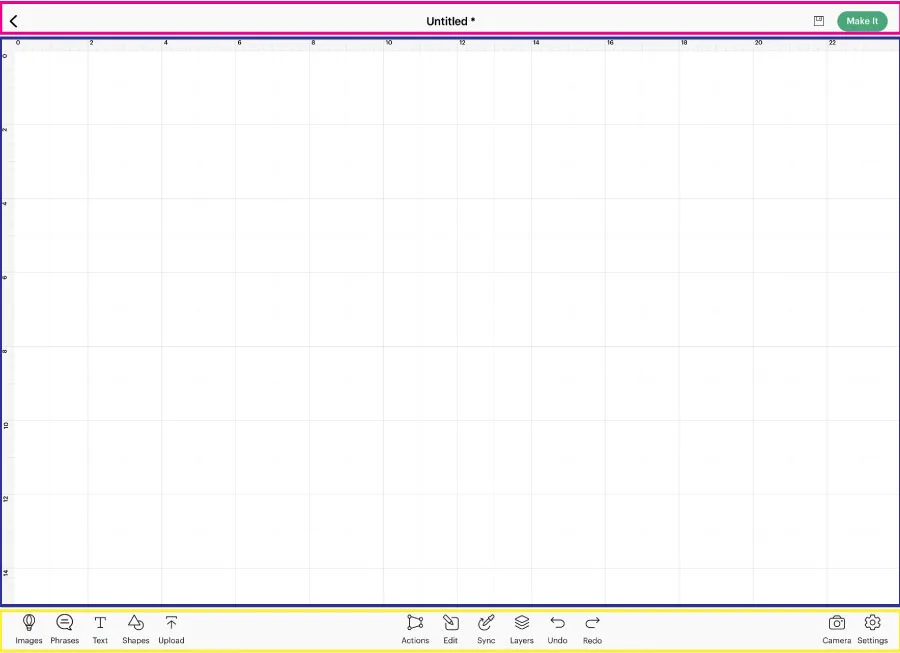 Cricut Design Space App divided in 3 sections