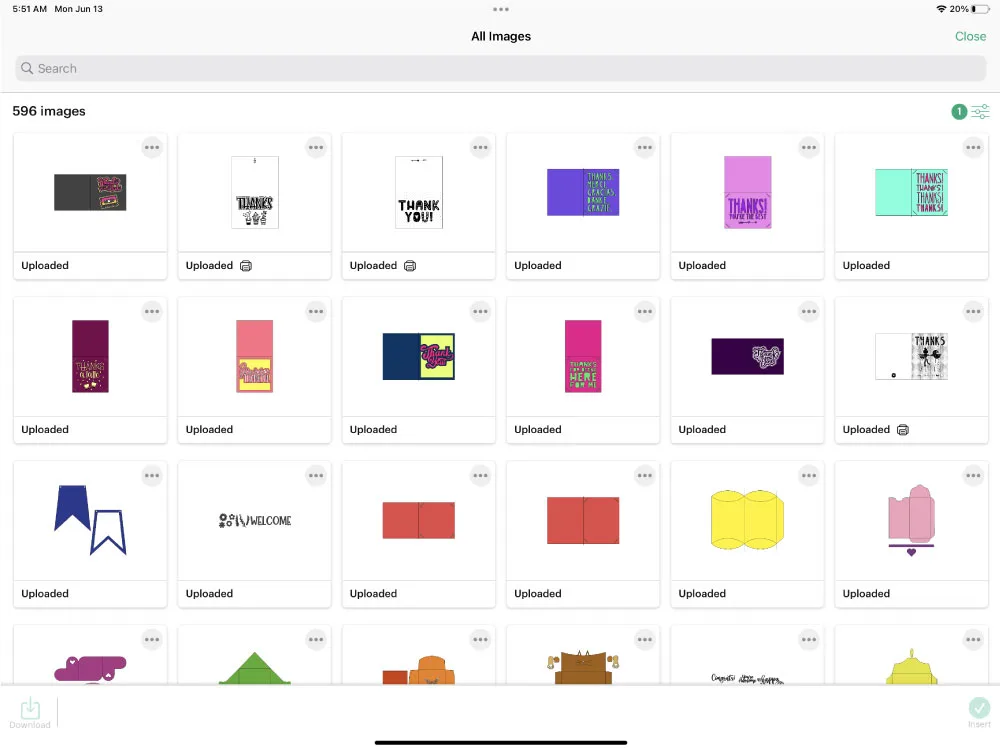 recently uploaded images in cricut design space app