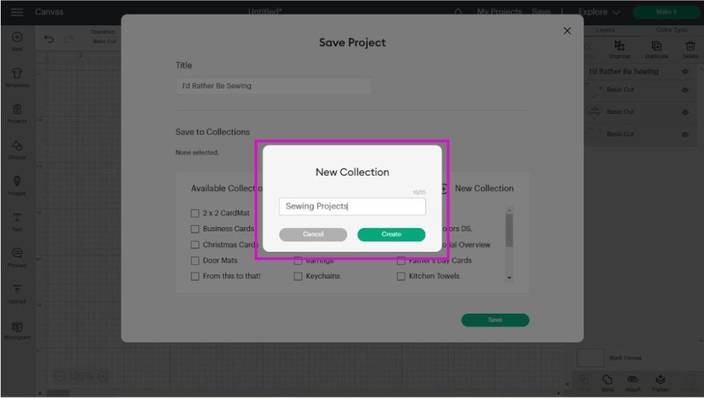 adding a collection in cricut design space
