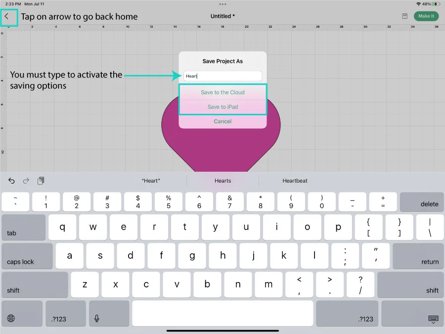 typing name project in cricut app