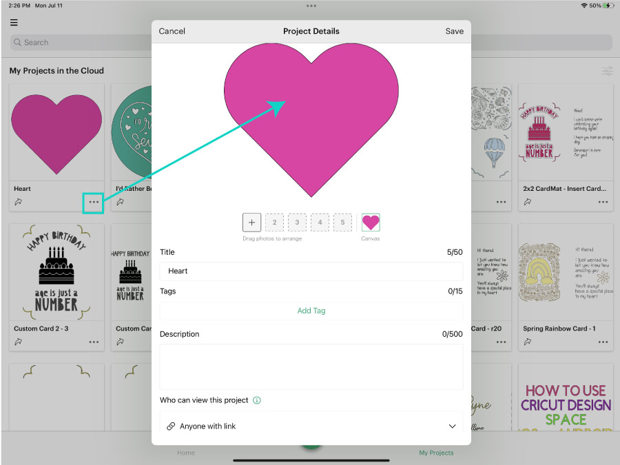 edit project details in cricut design space