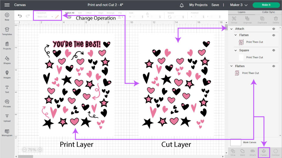 print and cut layer in design space.