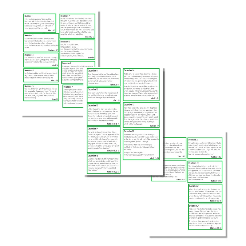 Bible verses for advent calendar - nativity story.