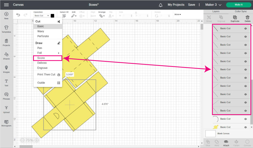 changing operation to score in design space