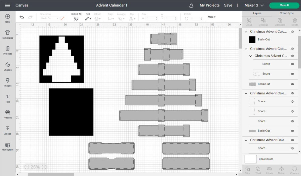 score lines for advent calendar in design space