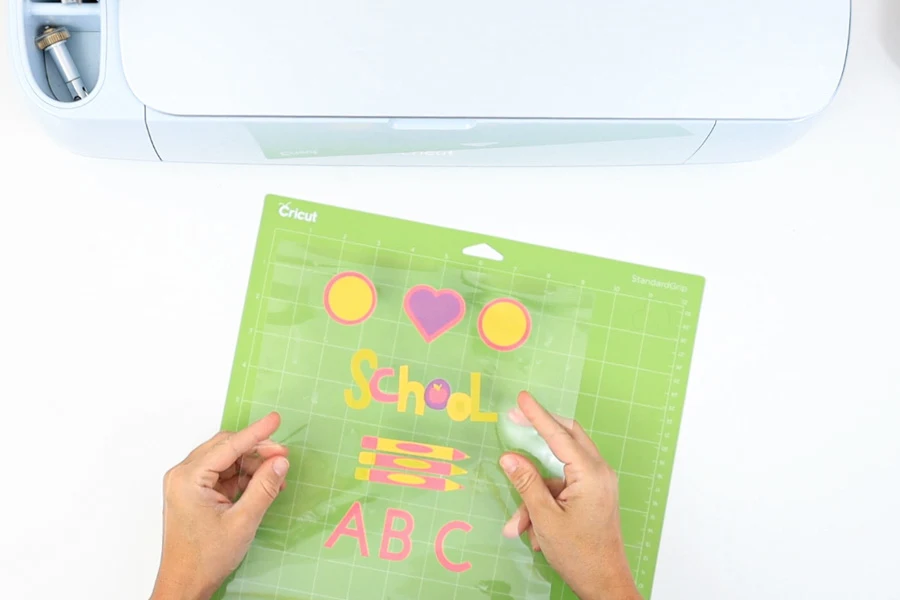 placing laminated sheet on cricut mat