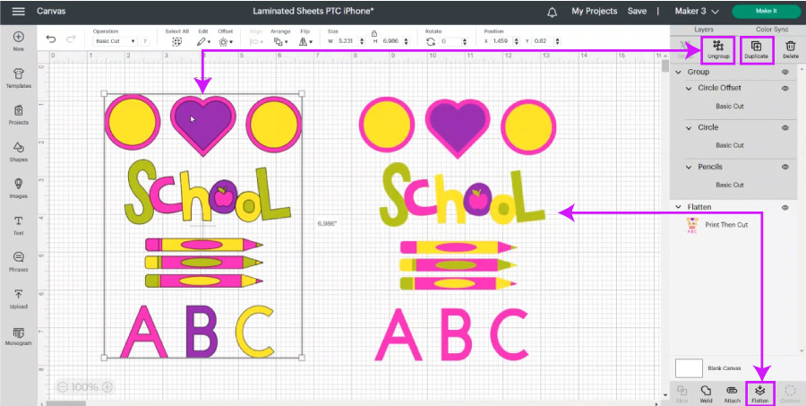 grouping and flattening projects in design space.