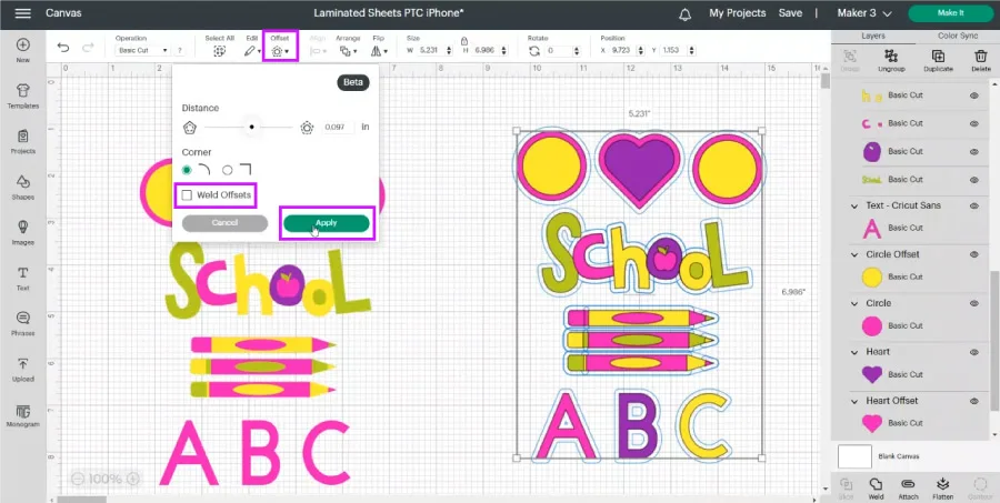 adding an offset in Design Space.