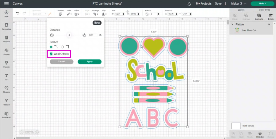 adding offset to a flattened project in design space