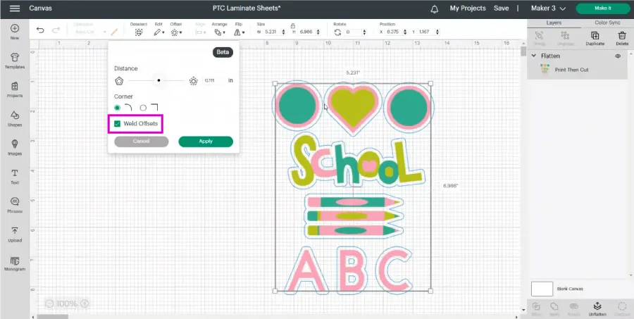 adding offset to a flattened project in design space