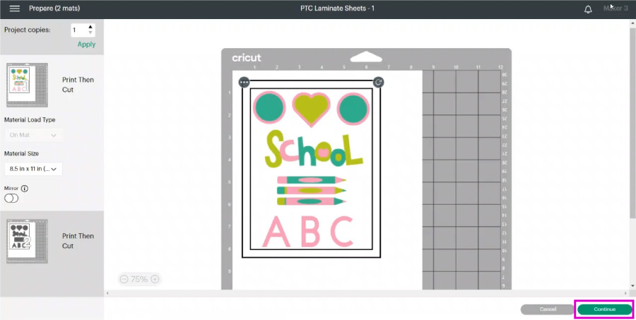 mat preview cricut design space