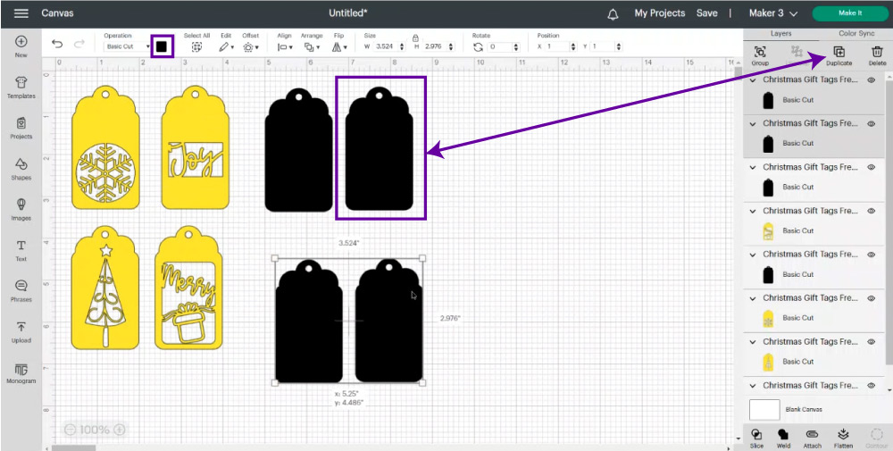 duplicating and changing colors in design space.