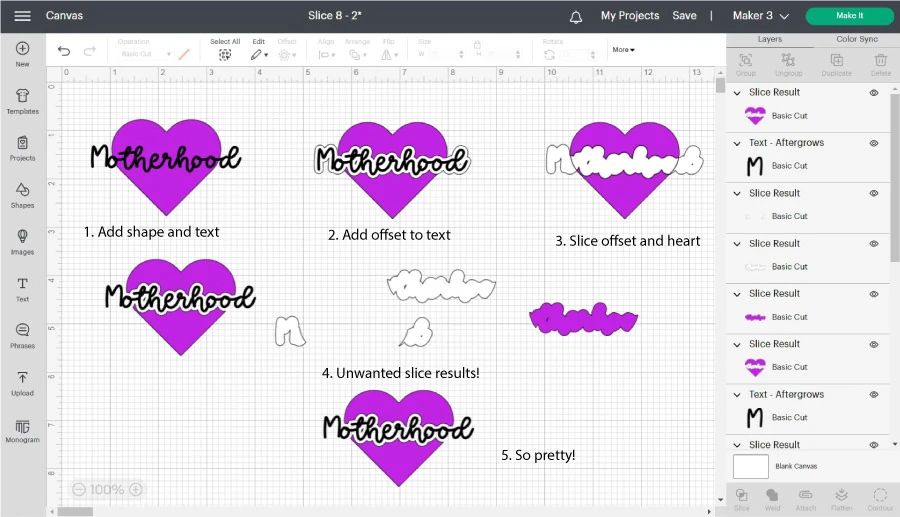 using the slice and offset tool together.