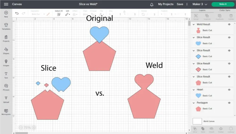 slice vs weld in cricut design space.