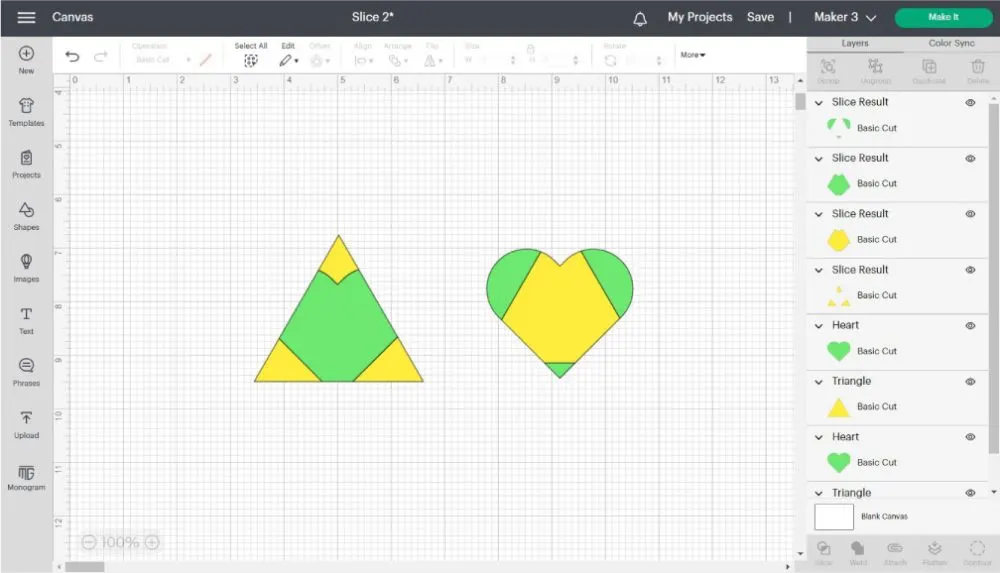 different ways to accommodate a slice result in cricut design space.