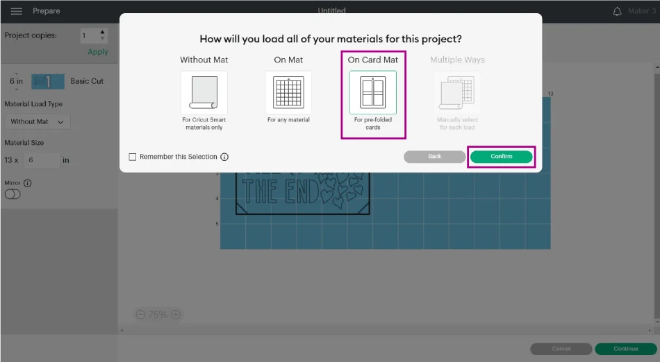 using "On Card Mat" to load materials