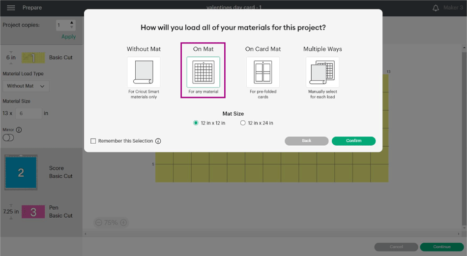 on mat loading material in cricut design space.