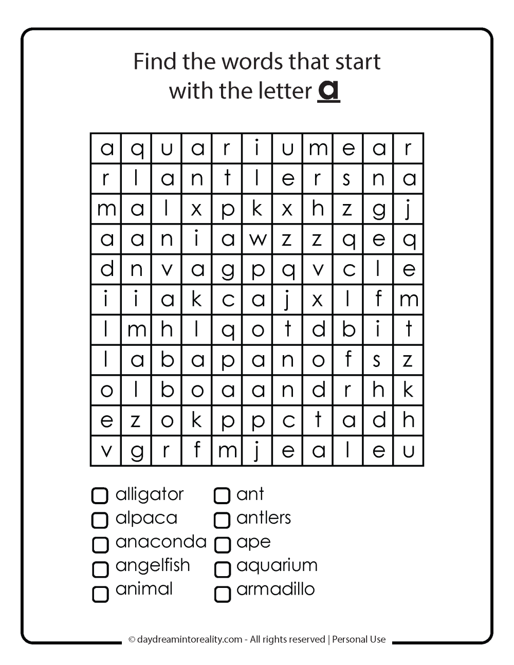 word search for words with a free printable