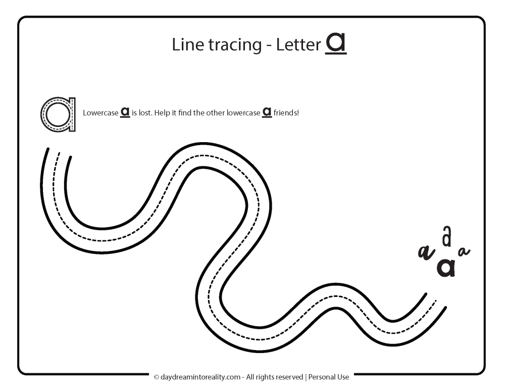 line tracing letter a worksheet free printable