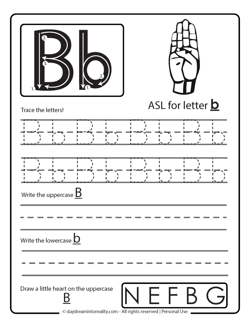 asl letter b worksheet free printable