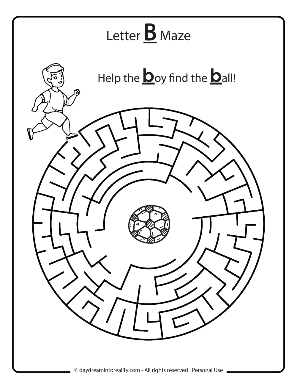 help the boy find the ball maze free printable