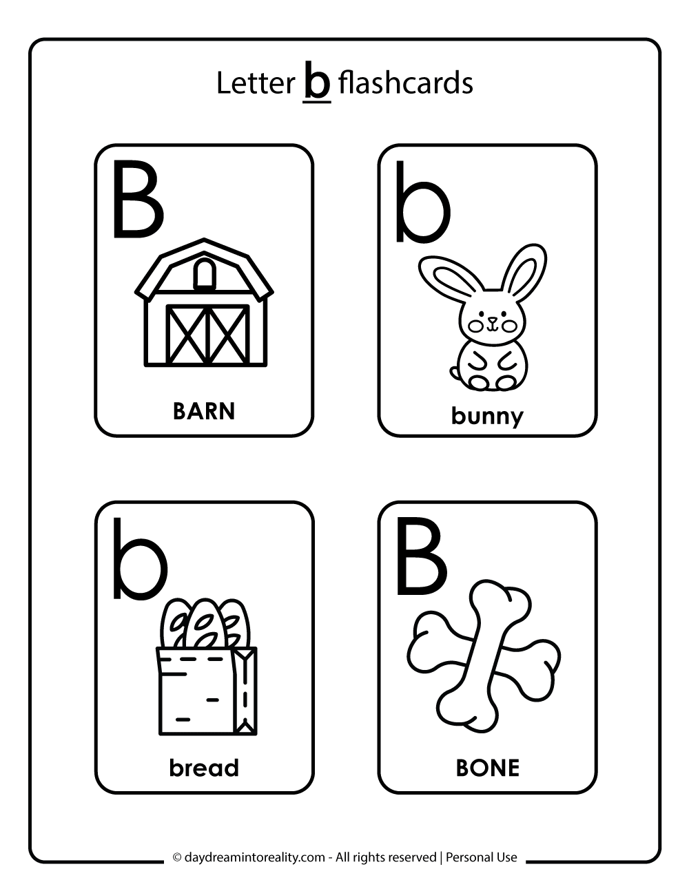 letter b flashcards free printable