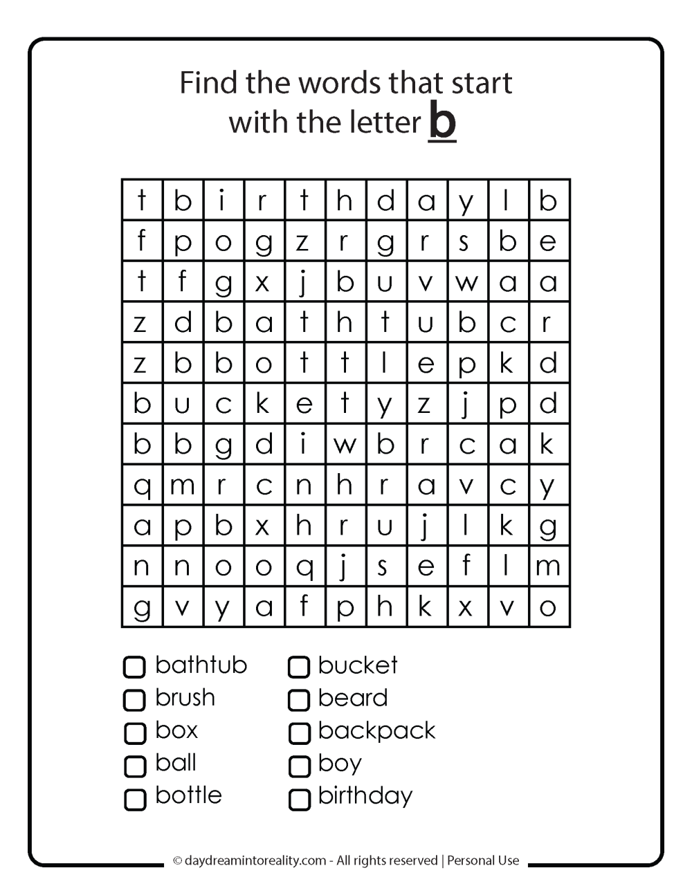 word search for words that start with the letter b free printable