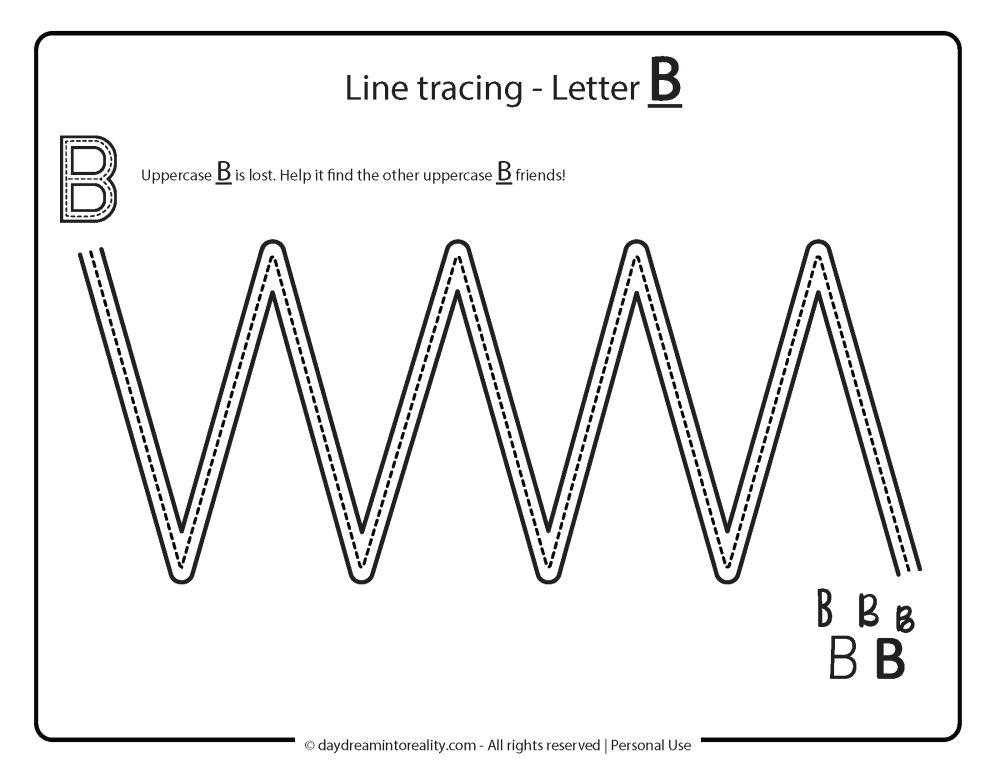 line tracing letter b free printable