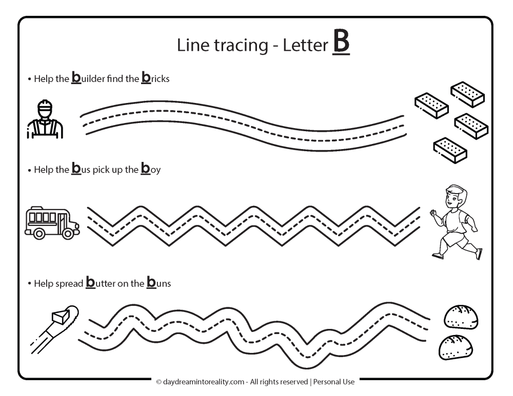 line tracing letter b free printable