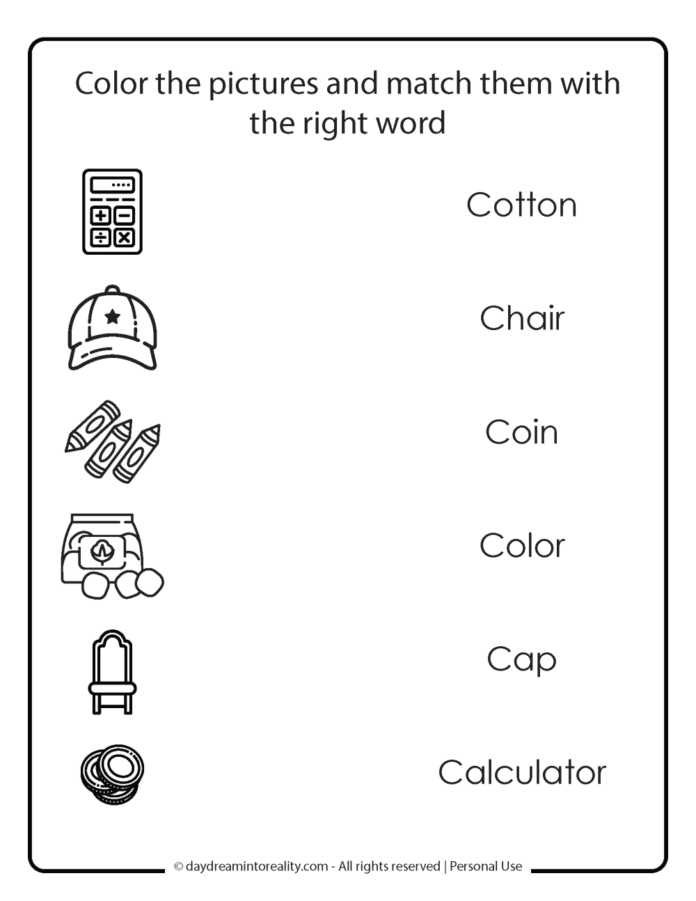 match words that start with C free printable