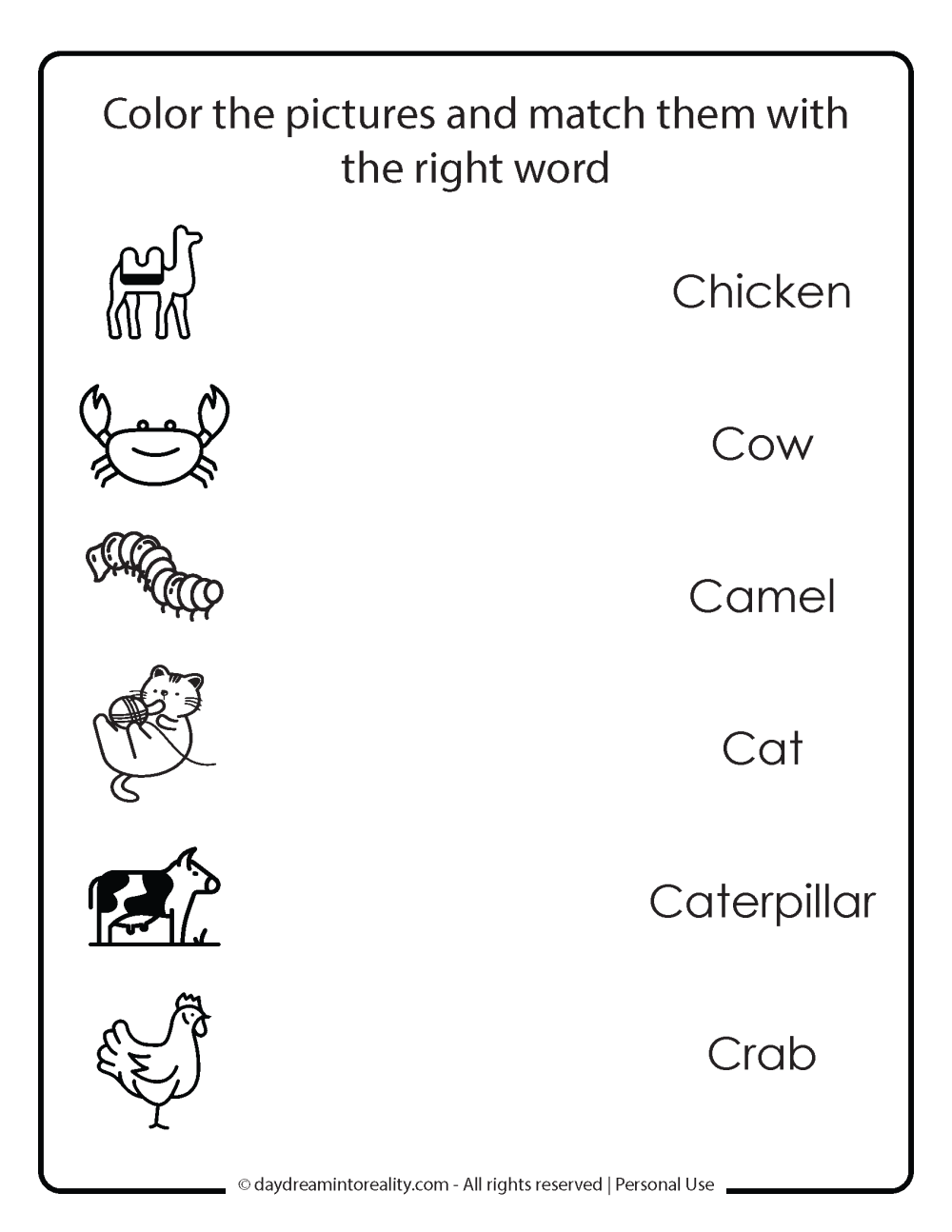 match words that start with C free printable