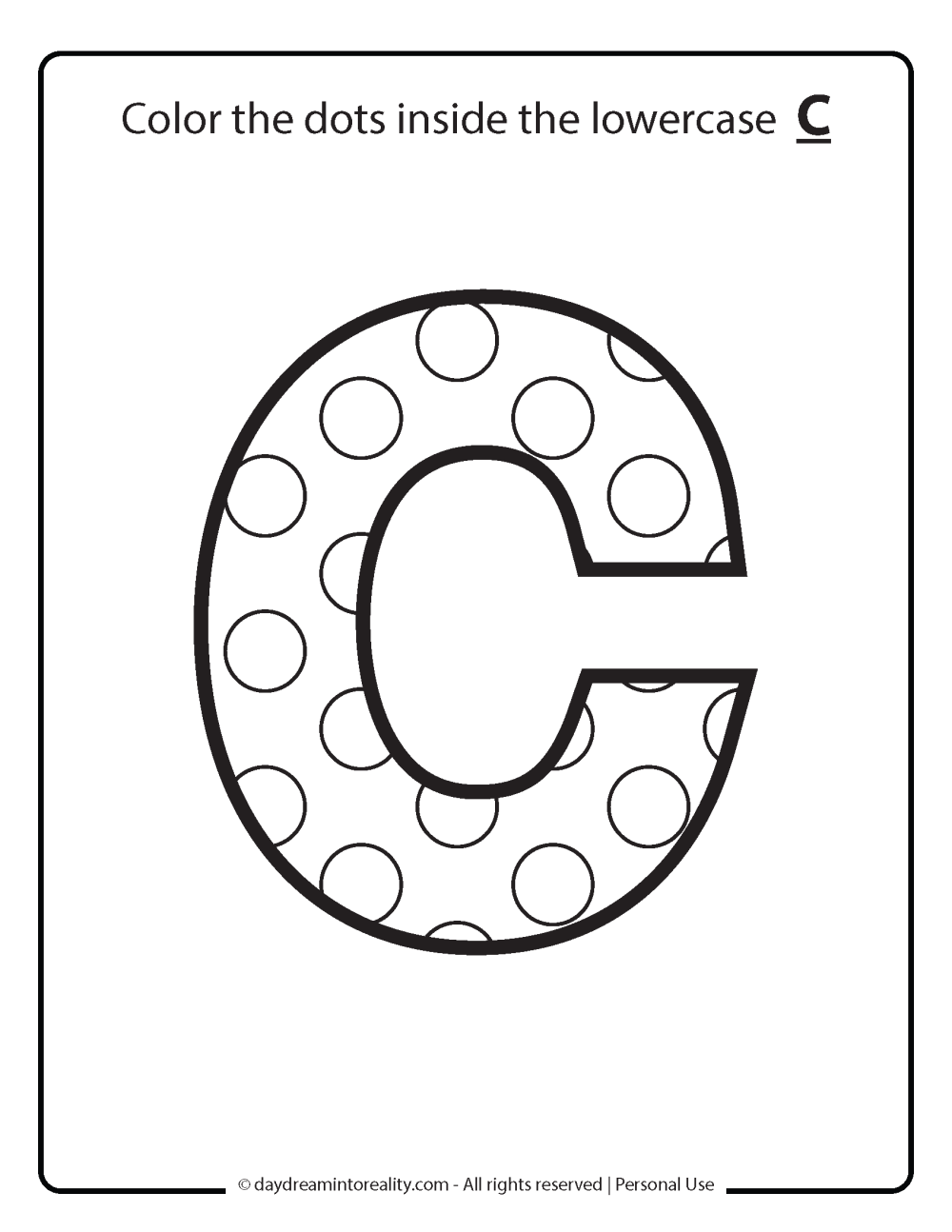 Lowercase C  dot coloring worksheet free printable