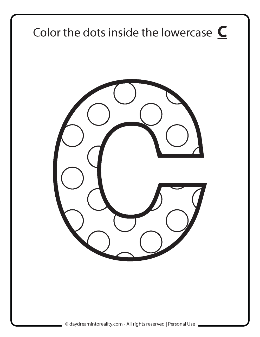 Lowercase C  dot coloring worksheet free printable