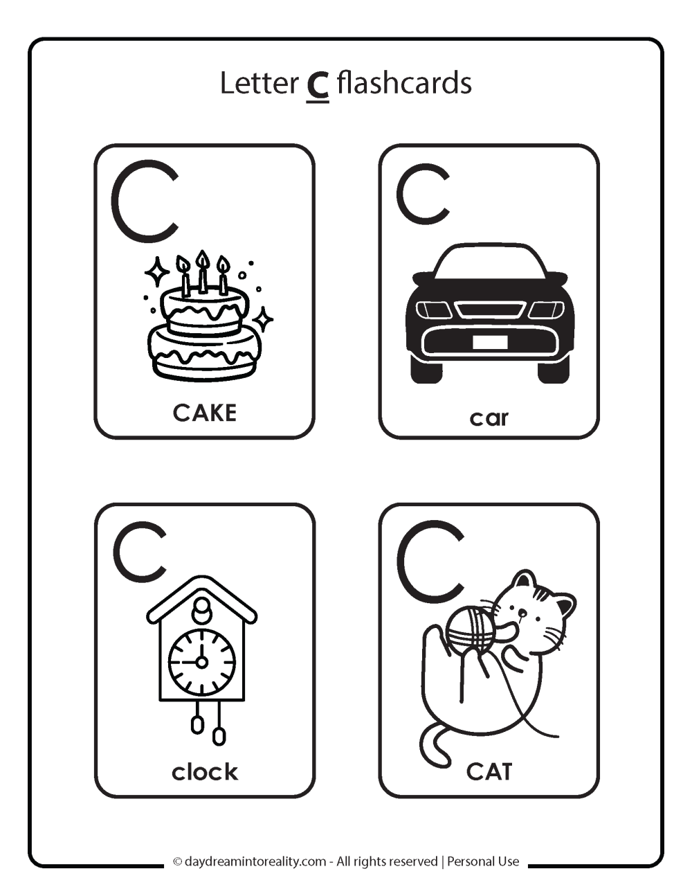 Letter C flashcards free printable