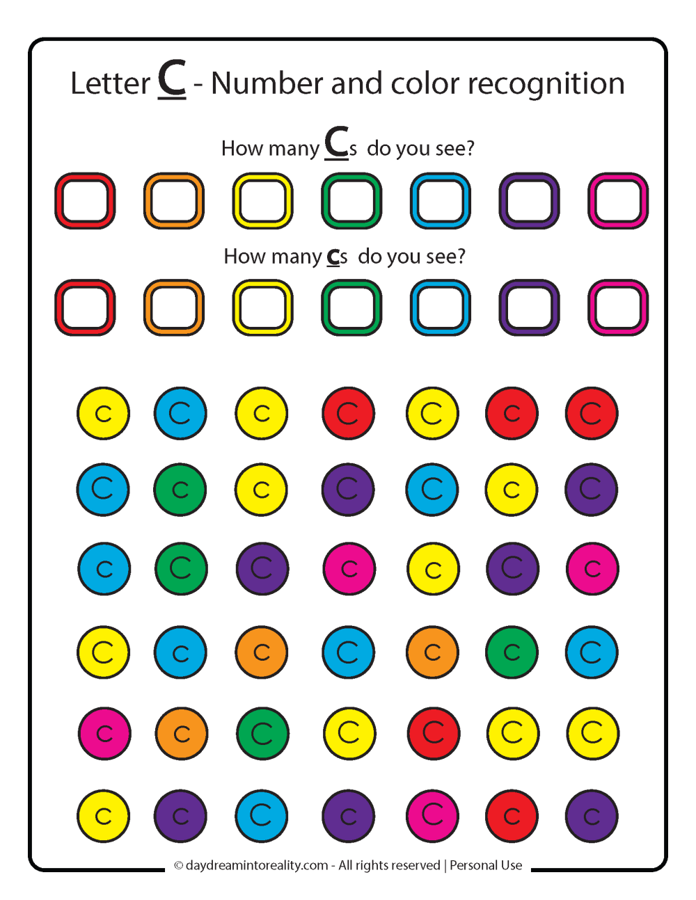 Letter C - color and number recognition. 