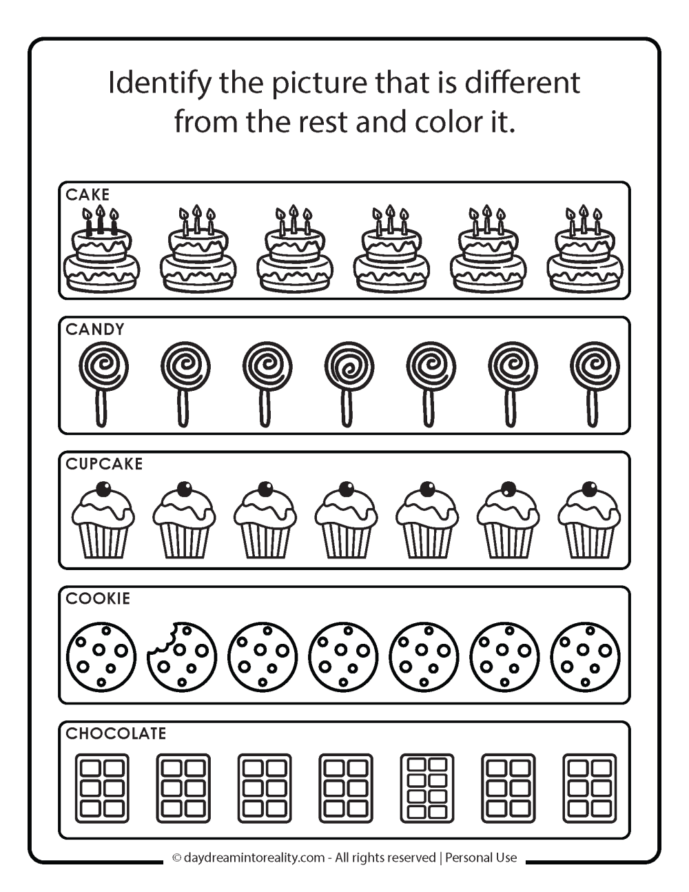 Identify the Different Image - Letter C worksheet free printable