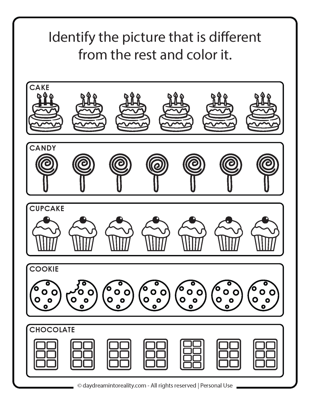 Identify the Different Image - Letter C worksheet free printable