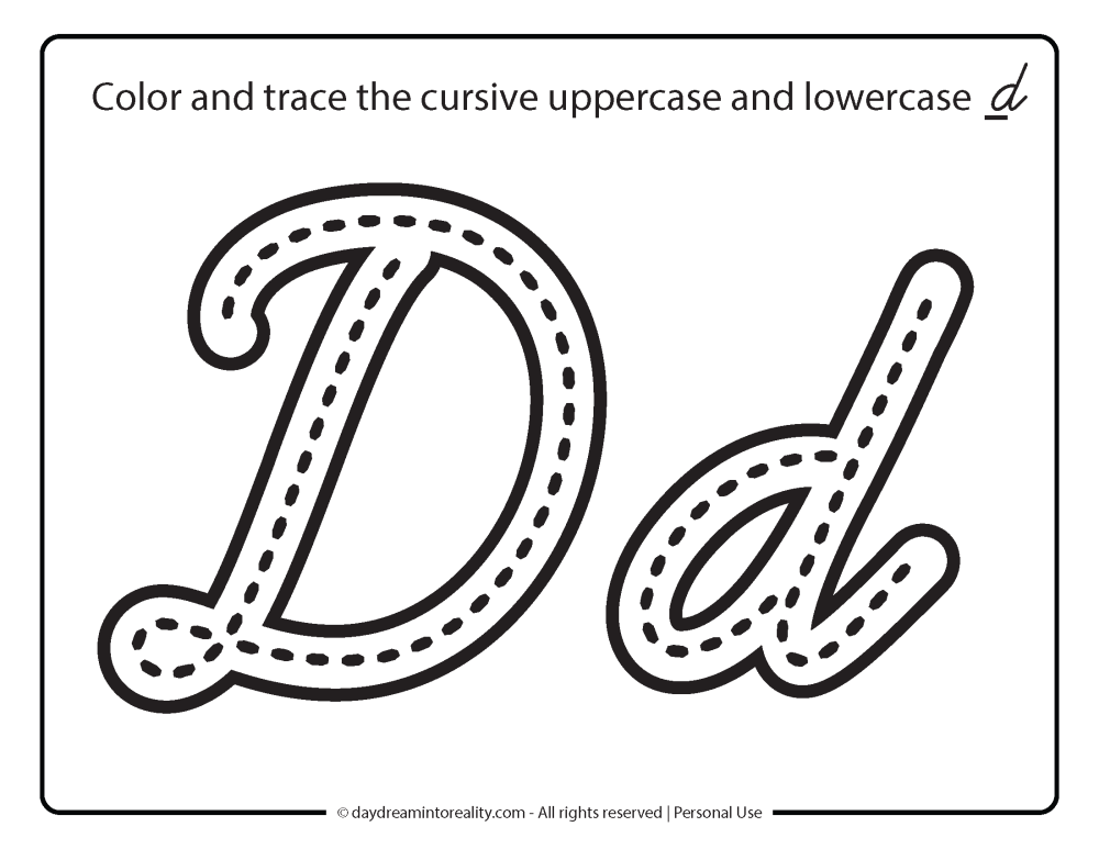 Letter D worksheet free printables - cursive writing practice