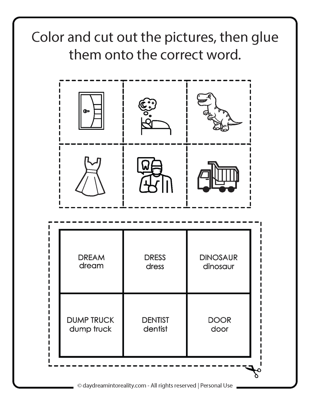 Letter D worksheet free printables. Memory game.