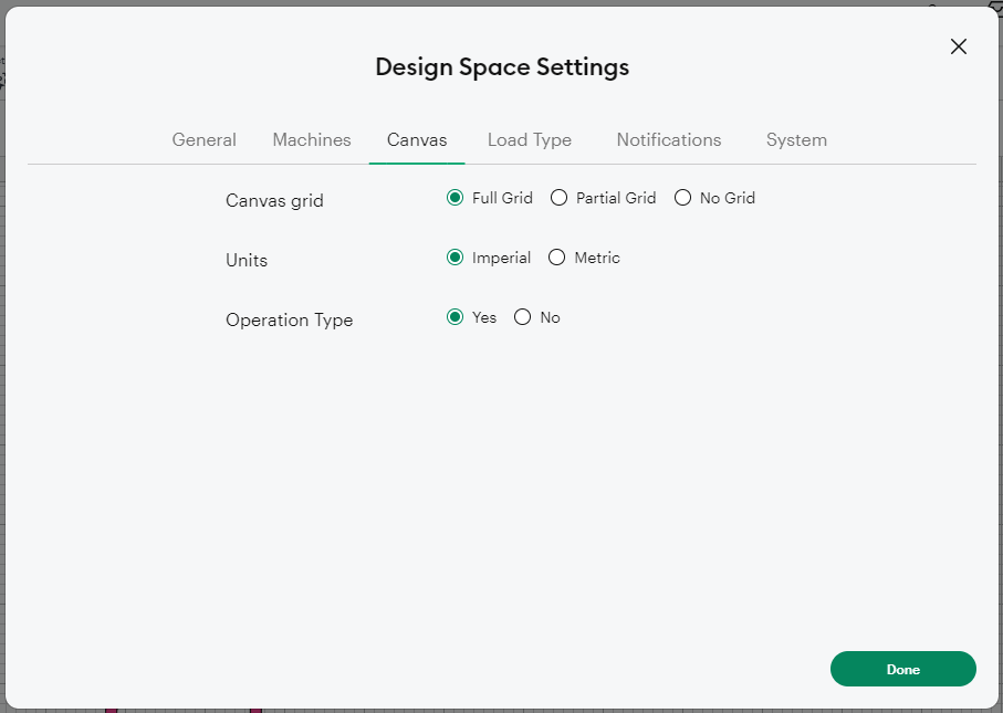 cricut design space settings.