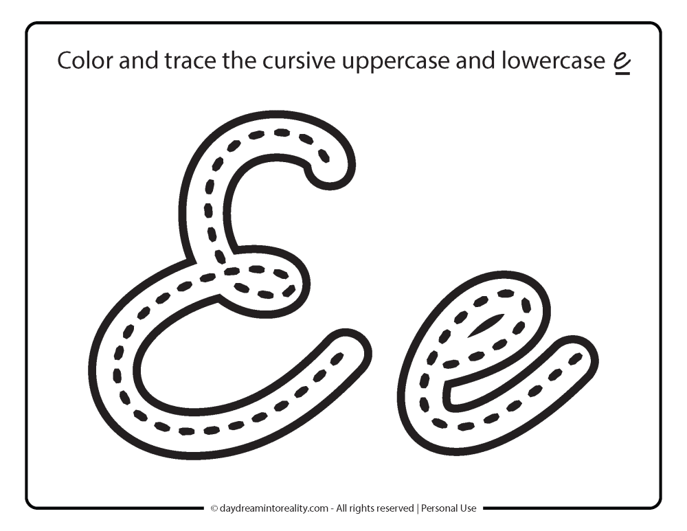 letter e cursive worksheet free printable