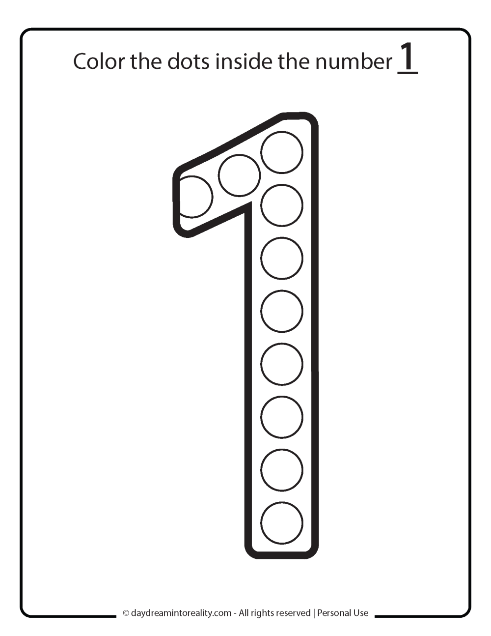 free number 1 dot marker worksheets for kids