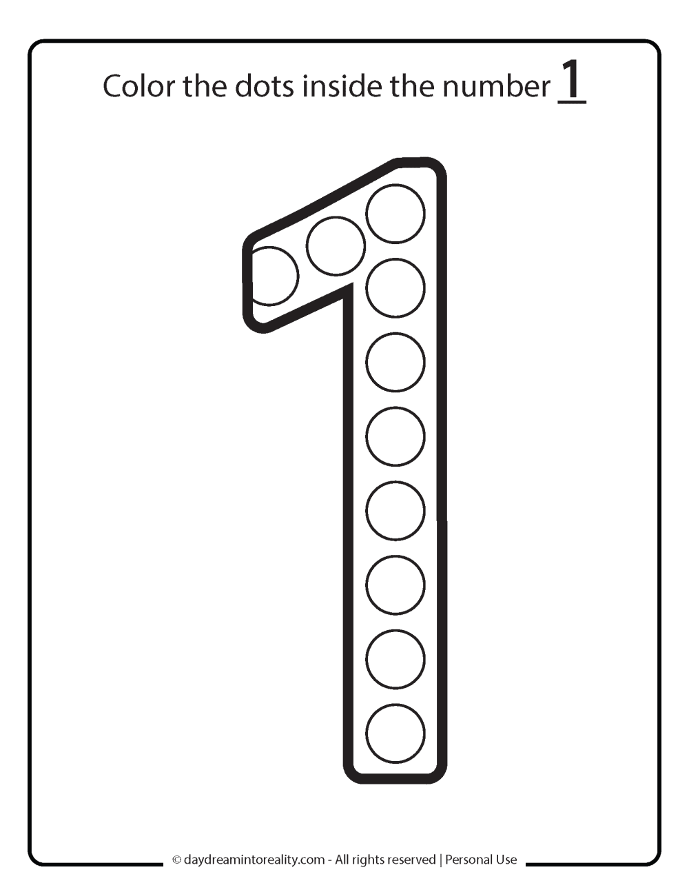 free number 1 dot marker worksheets for kids