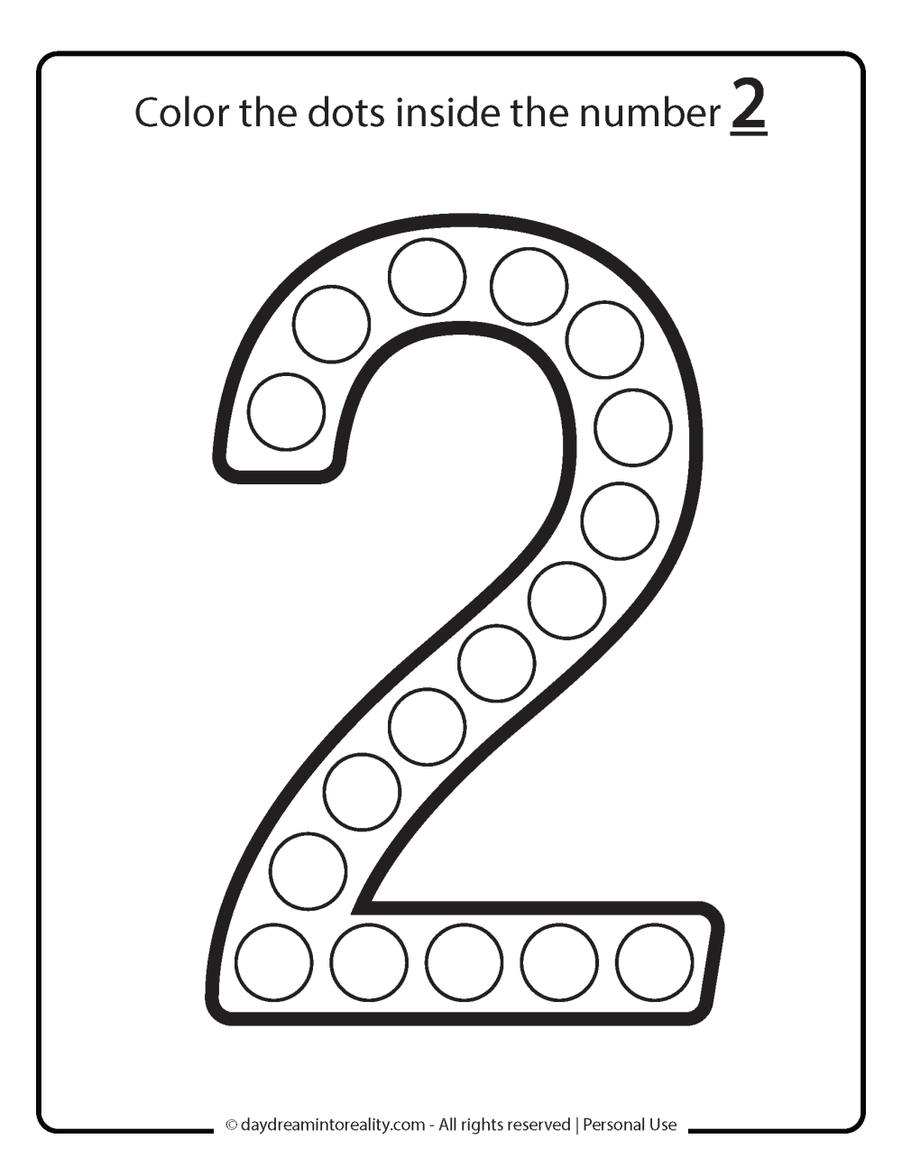 free number 2 dot marker worksheets for kids