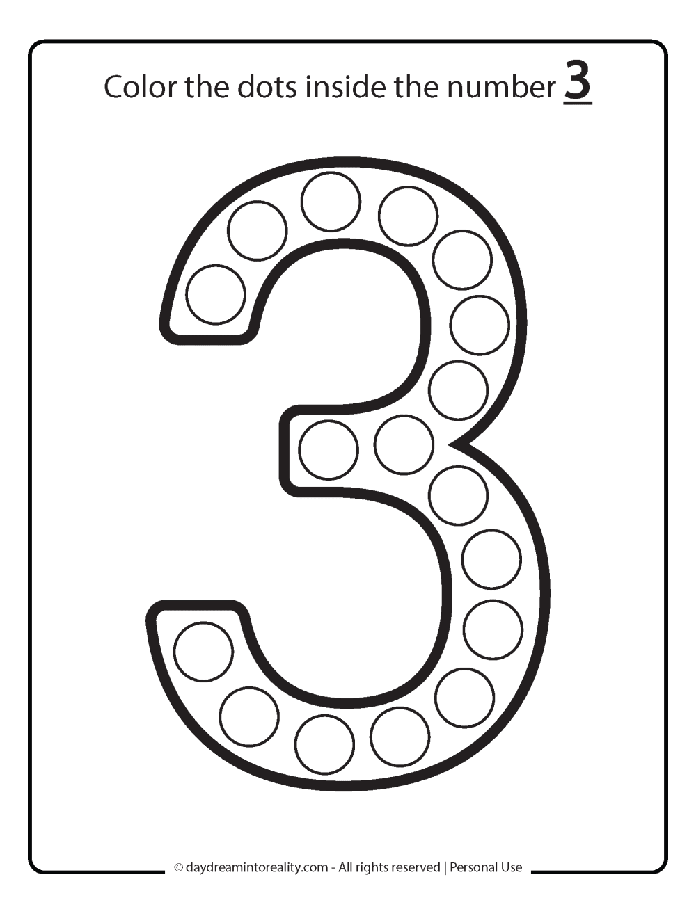 free number 3 dot marker worksheets for kids