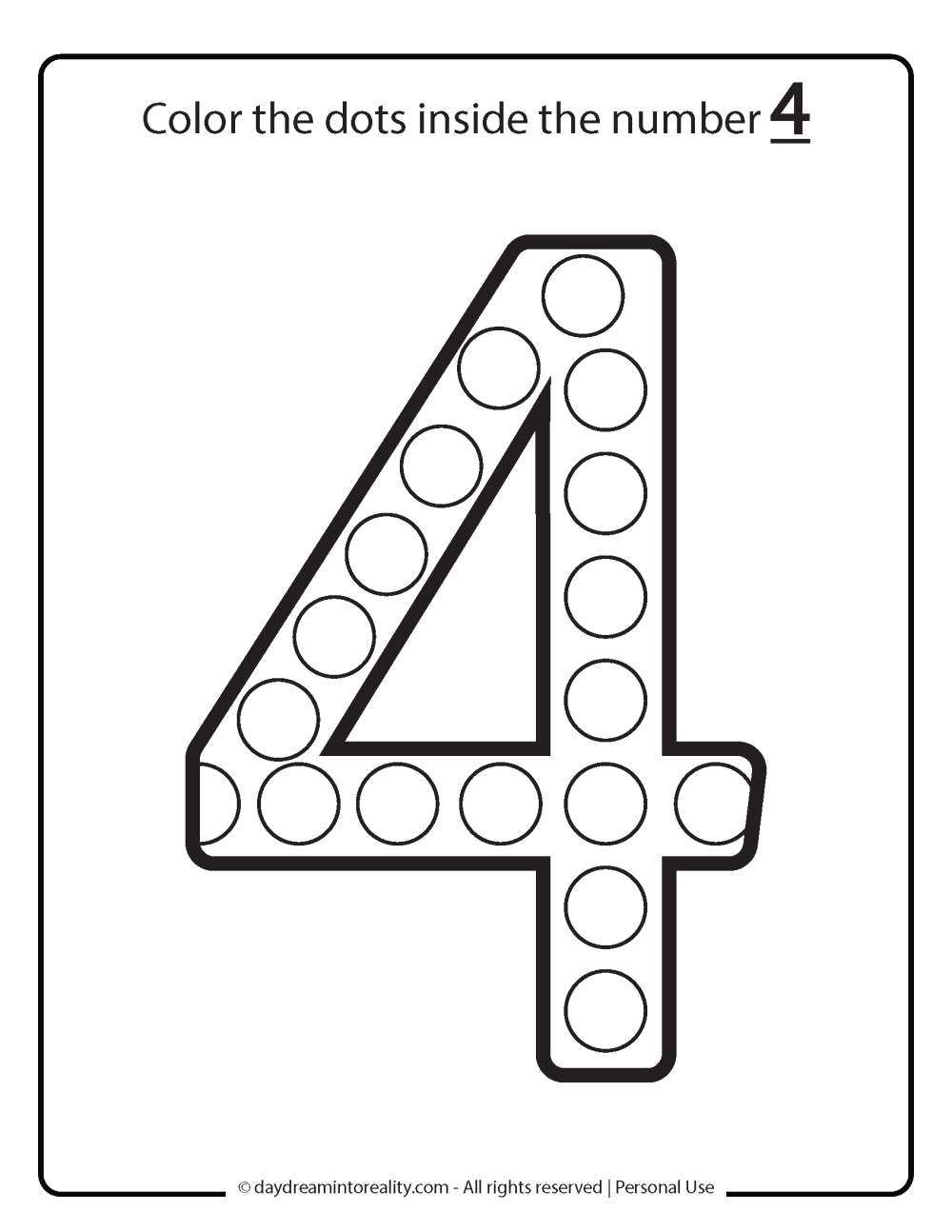 free number 4 dot marker worksheets for kids