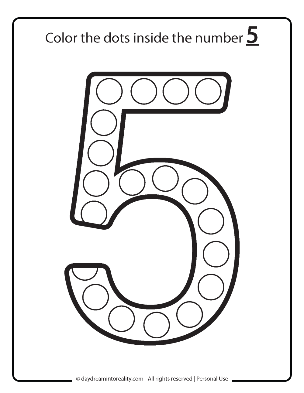 free number 5 dot marker worksheets for kids