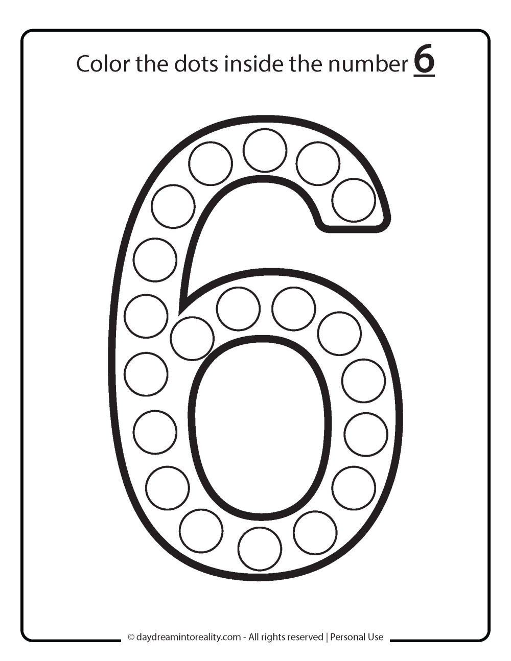 free number 6 dot marker worksheets for kids