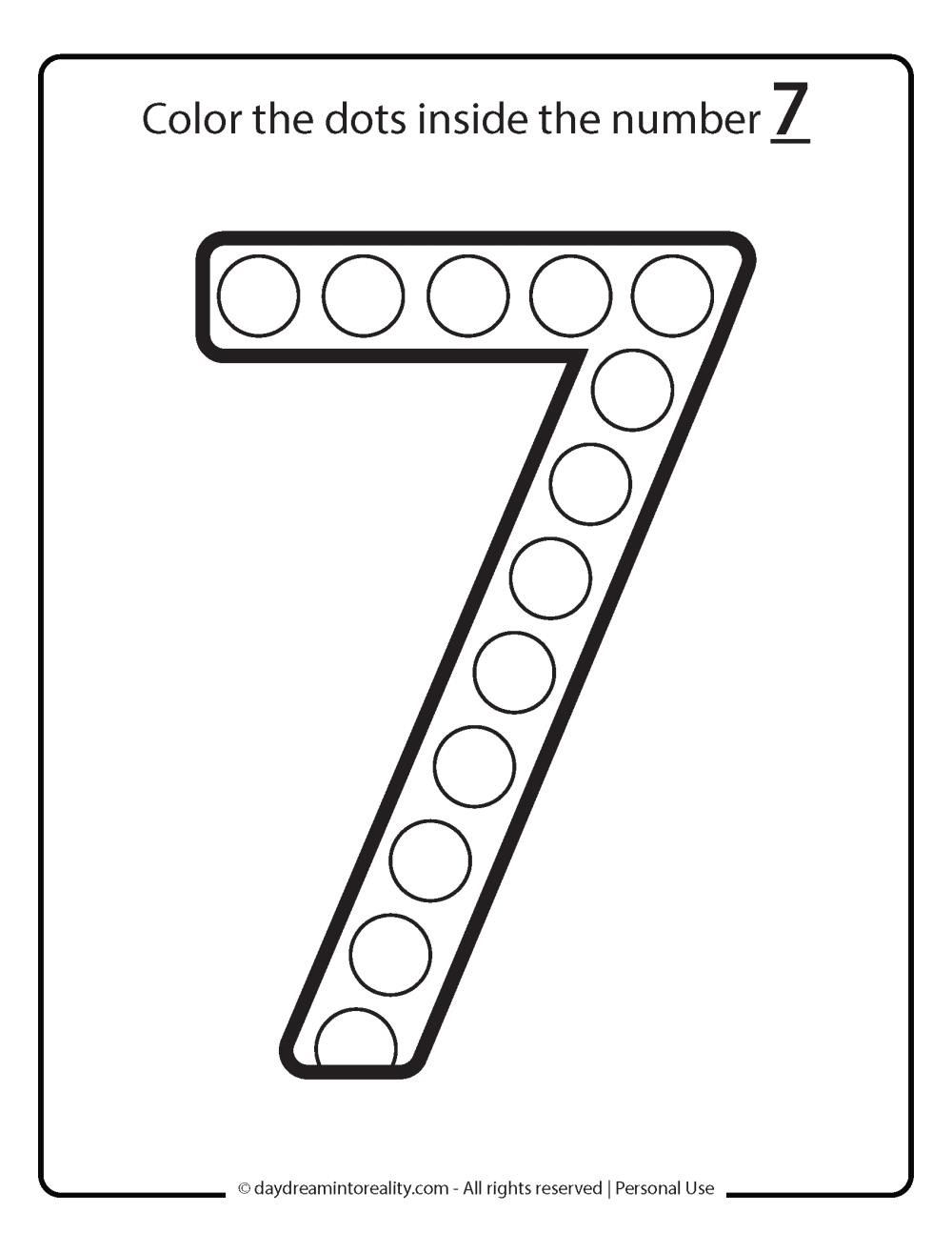 free number 7 dot marker worksheets for kids