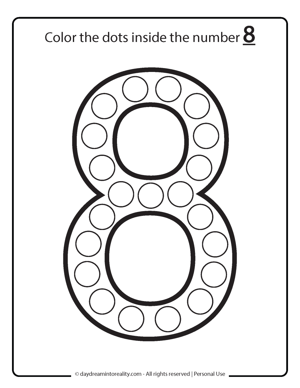 free number 8 dot marker worksheets for kids